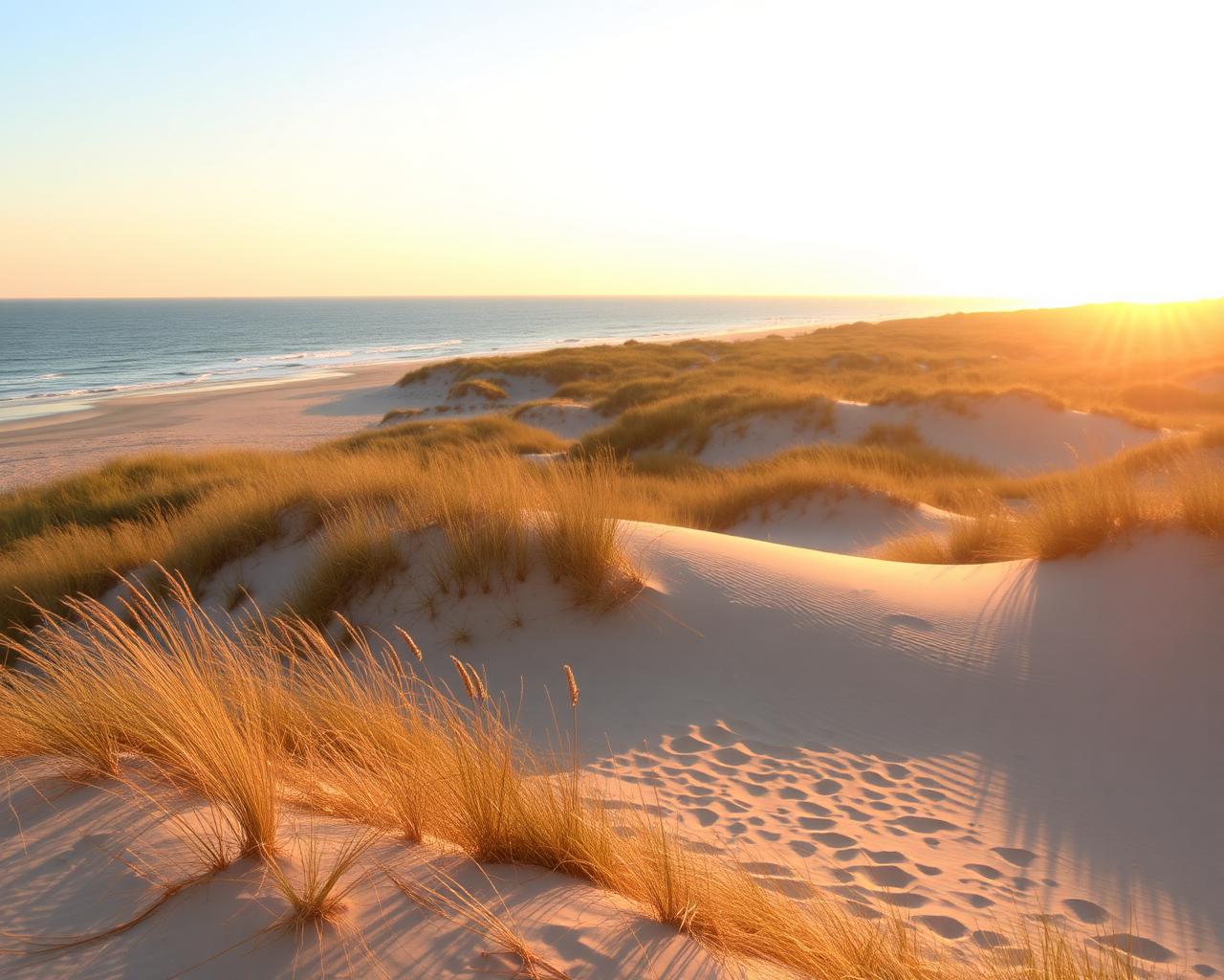 Sandy Hook beach dunes at golden hour — Monmouth County, NJ